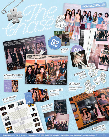 Close-up image showing details of Hearts2hearts 1st single album “The Chase” (Photobook Version)