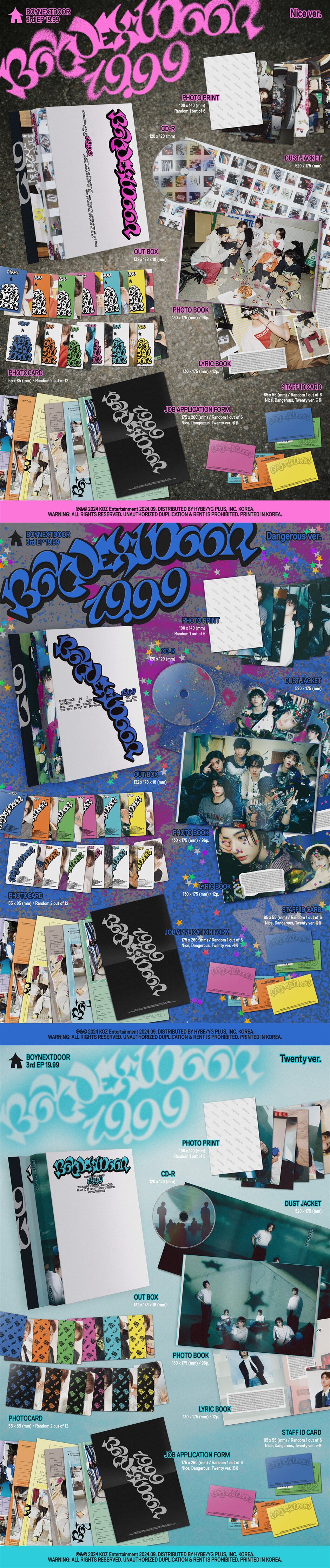 BOYNEXTDOOR - 3rd EP '19.99' album contents and details
