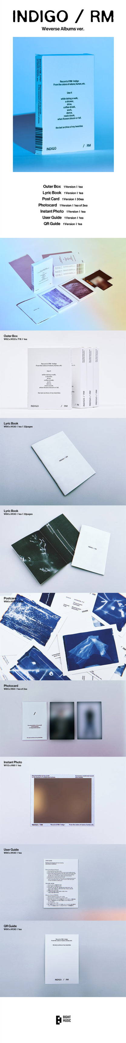 RM - INDIGO [POSTCARD EDITION] [WEVERSE ALBUMS VER] album contents and details