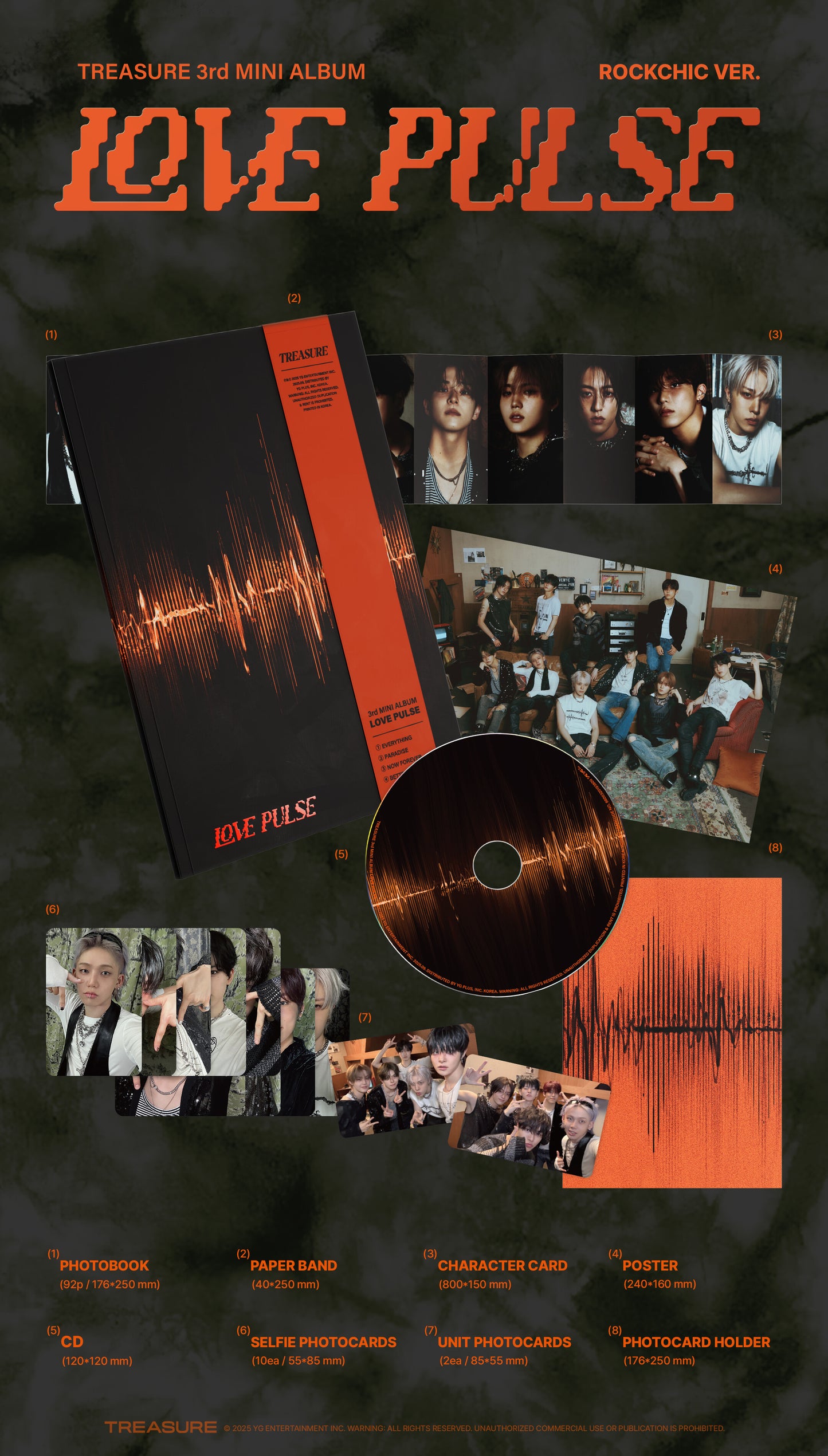 TREASURE 3rd MINI ALBUM [LOVE PULSE] METAL / STREET / ROCKCHIC VER. album contents and details