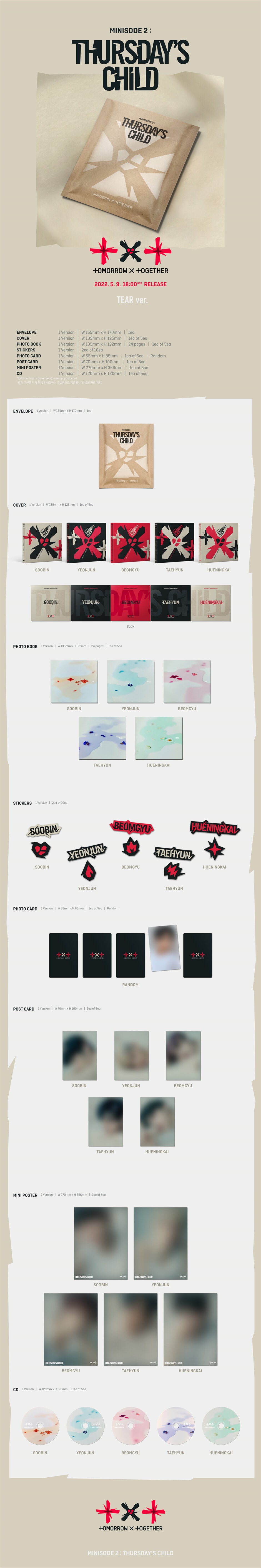 TXT - minisode 2: Thursday's Child [TEAR ver.] album contents and details